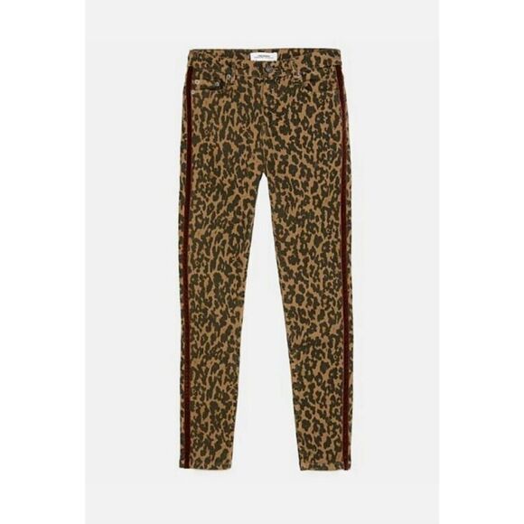 Zara Woman Premium Brown Leopard Print With Velvet Side Stripe Skinny Jeans Size - Picture 5 of 12